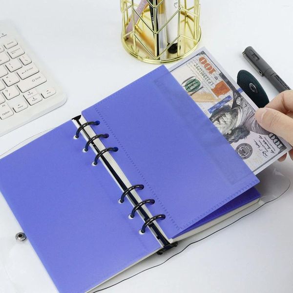5Pcs Blau Binder Notebook Zubehör Abnehmbare Buch Kern 6-loch Bargeld Budget PP Tasche Büro Schreibwaren