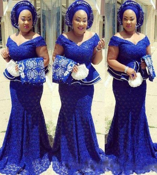 robe de soiree Spitze Abendkleider Royal Blue Formale Kleid abendkleider Lange Nigerianischen Abendkleider Meerjungfrau Schößchen abiye8083410