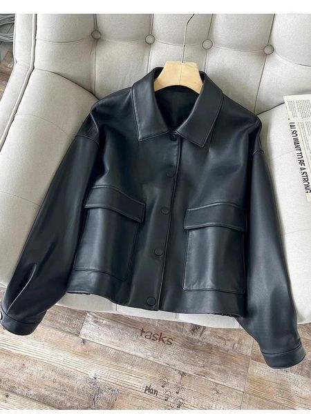 Damenjacken 2024SS Frühling Luxus Frauen Hohe Qualität Schaffell Echte Lederjacke Mantel Für Weibliche Oberbekleidung 2 Farbe