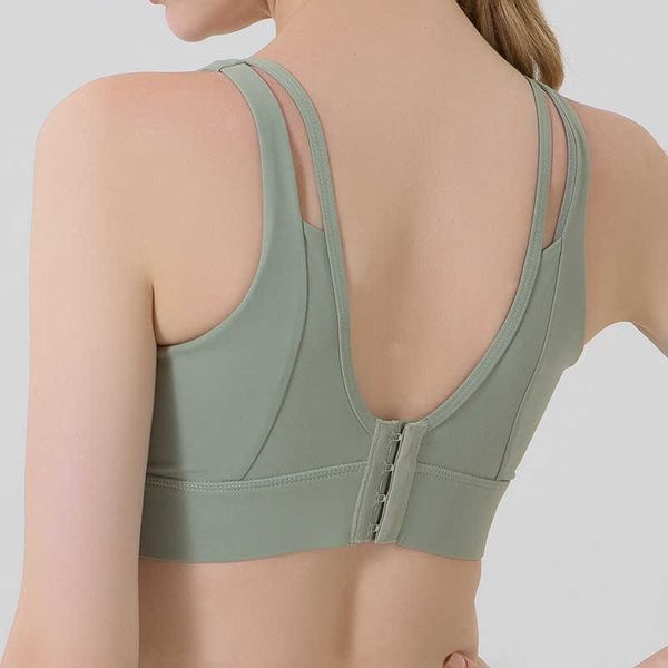 Grande roupa íntima de ioga feminina com fivela traseira fácil de usar e tirar em forma de V nas costas sutiã esportivo de fitness copo fixo