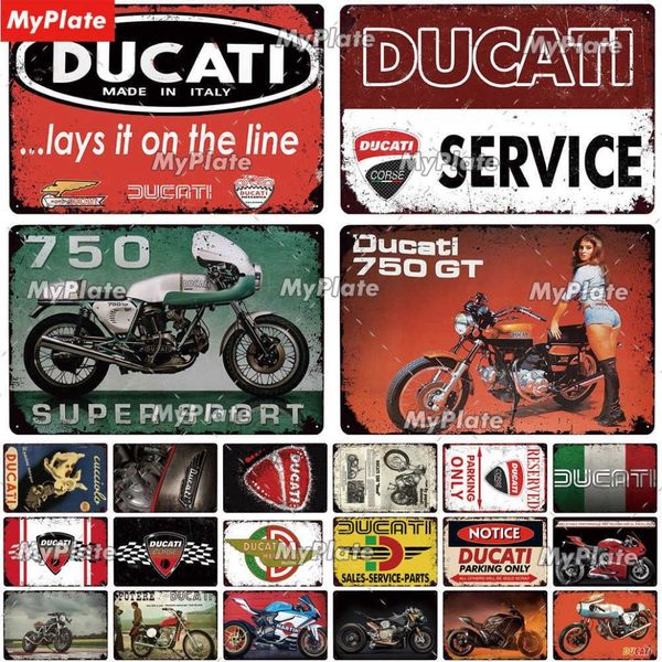 Placa de metal ducati vintage, placa de lata para decoração de parede para garagem, artesanato, pôster de motocicleta personalizado q0723310r