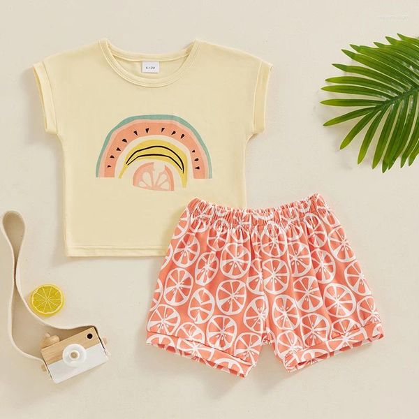Set di abbigliamento Vestiti estivi per bambina T-shirt a maniche corte con stampa carina Pantaloncini Set 2 pezzi Completo per neonato