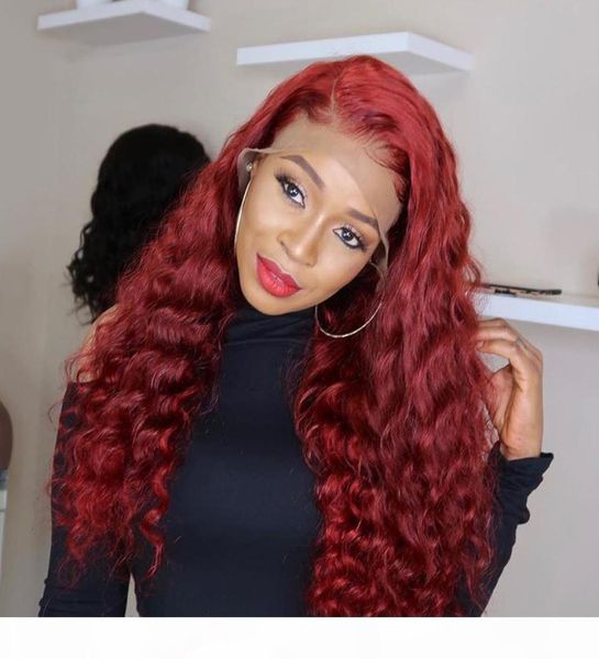 Натуральные волнистые красные парики из натуральных волос на кружеве с детскими волосами, плотность 180, предварительно сорванные парики для чернокожих женщин Remy4718386