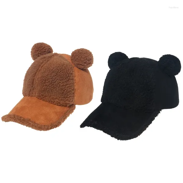 Cappello da studente con cappellini da baseball con orecchie da orso carine, protezione dal vento a tesa larga, berretto caldo per l'orecchio della giovinezza