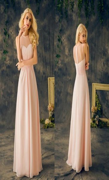 2021 bebê rosa damas de honra vestidos real sheer em torno do pescoço sem mangas uma linha longa chiffon júnior barato vestidos de dama de honra para wed2388436