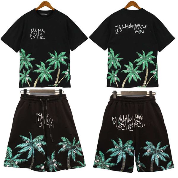 PA 23Ss Angel Frühling/Sommer Neue Herren Palm Tree Print Pullover Baumwolle High Street Trendy Unisex T-Shirt Set
