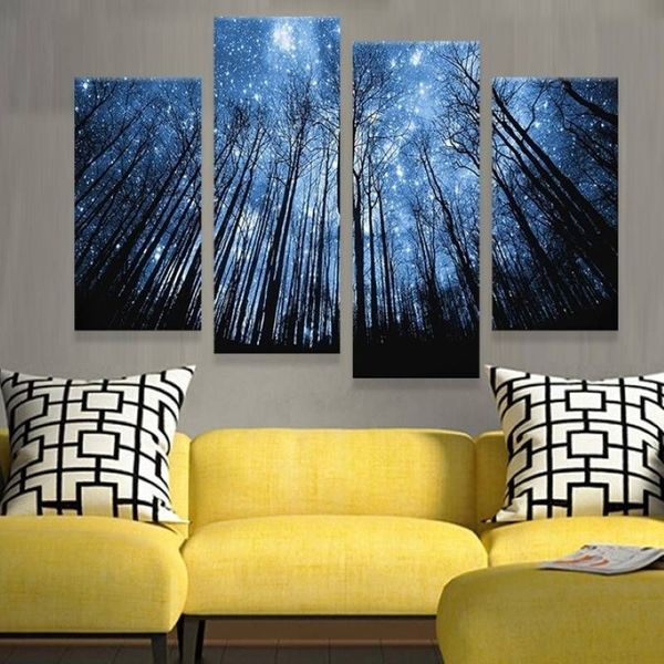 4 pezzi / set senza cornice Moonligh Forest Shinning Sky pittura a olio su tela giclée wall art pittura immagine artistica per la decorazione domestica353y