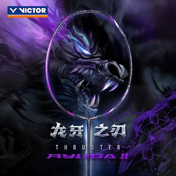 Raquete de badminton ofensiva Victory Victor Dragon Fang Blade de 1ª e 2ª geração TK-RYUGA I II chama vermelha e roxa escura240311