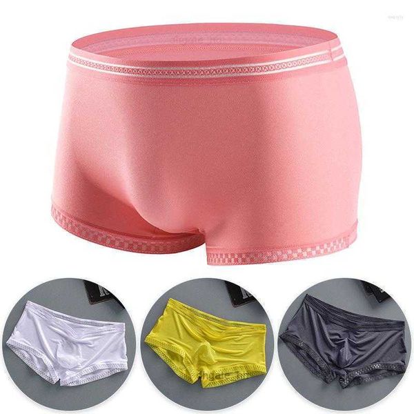 Underpants 1 pc roupa interior de renda para homens sem costura semi transparente gelo seda boxer shorts uma peça ultra-fina respirável calcinha confortável