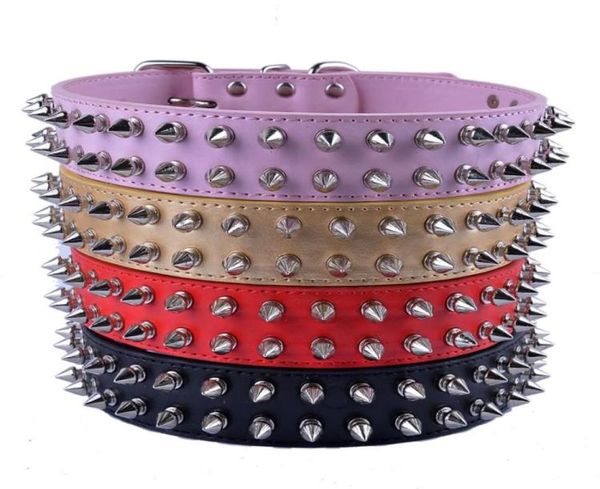 Collare per cani a spillo personalizzato Collari in pelle PU di grandi dimensioni oro nero rosso rosa per cani di grossa taglia Prodotti per animali Collari per cani Leads2203286