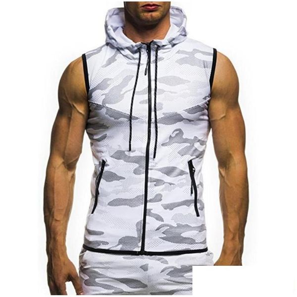 Herren Hoodies Sweatshirts Ele-Choices Sommer Männer Gym Fitness Camouflage Mesh Zip Up Ärmelloses Kapuzen Tank Top Drop Lieferung Bekleidung Cl Otxzg