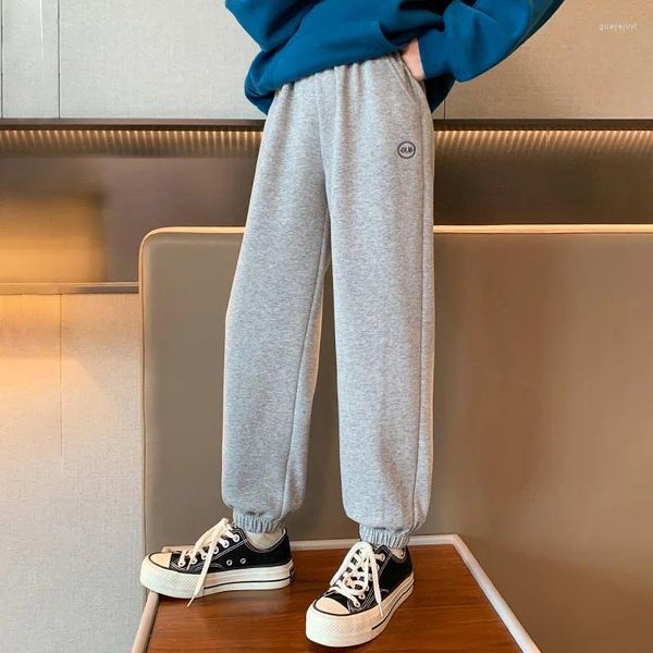 Pantaloni Ragazze Pantaloni Della Tuta Autunno Casual Allentato Scuola Adolescente Coulisse Cotone Grigio Pantaloni per Bambini Abbigliamento per Bambini 8 10 12 Anni