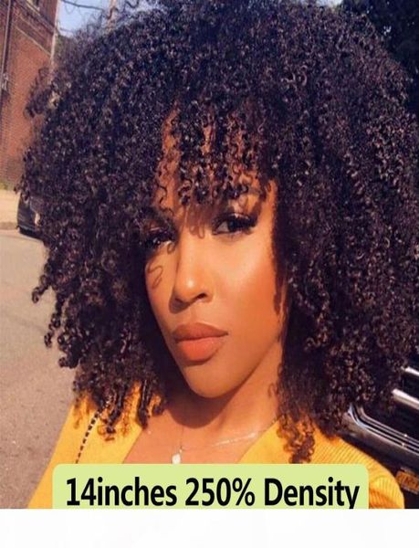 250 Yoğunluk Afro Kinky Kıvırcık Dantel Ön İnsan Saç Perukları Patlamalı Kısa Bob Dantel Frontal Peruk Tam 4B 4B Black6278614