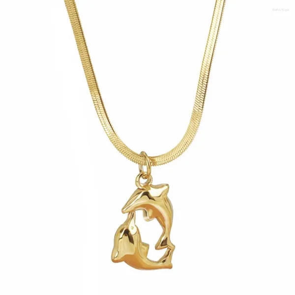Colares de pingente de aço inoxidável banhado a ouro amante golfinho mar animal colar jóias presente feminino para ele