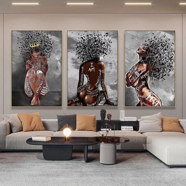 Gemälde abstrakte afrikanische Mädchen Leinwand Poster und Drucke Musik Symbol schwarze Frau Kunst Malerei Wand Bilder für Home Decor286N