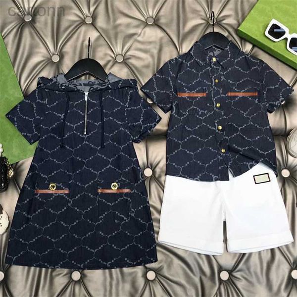 Kleidungssets Baby Kinderkleidung Designer Jungen Kariertes Hemd Sets Mädchen Kariertes Kapuzenkleid Mode Kleidung Anzüge Kinder Sommer Kurzarm Anzug ldd240311