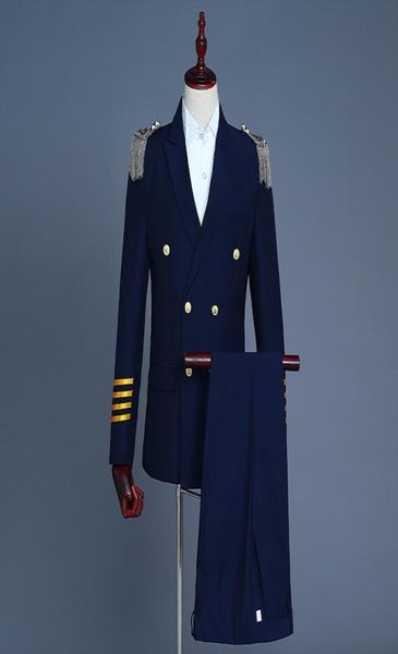 Navio masculino distintivo capitão uniforme cosplay palco desempenho terno jaqueta com calças navywhite3391525