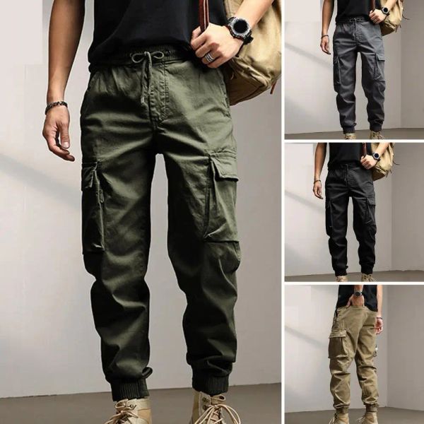 Männer Cargo Hosen Knöchel-banded Lose Multi Taschen Männer Hosen Kordelzug Elastische Taille Casual Sport Männer Jogginghose Lange