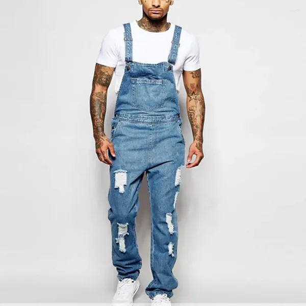 Jeans da uomo strappati tuta di jeans blu chiaro tute con fori di lavaggio distrutti per uomo