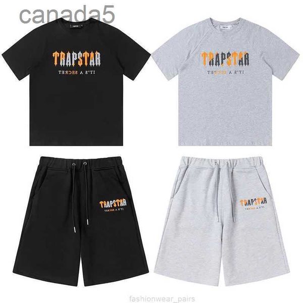 Tasarımcı Moda Giyim Erkek Trailsuits Tees Tişörleri Gömlek Şortları Trapstar Turuncu Gri Havlu İşlemeli Kısa Kollu Set High Street Hip Hop Pamuk Casu Thlx