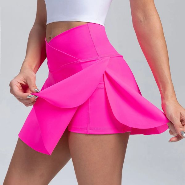 Gonna corta sportiva da donna 2 in 1 Pantaloncini da yoga Forcella laterale Fitness Corsa Tennis Badminton Gonna antiesposizione Palestra Abbigliamento sportivo 240304