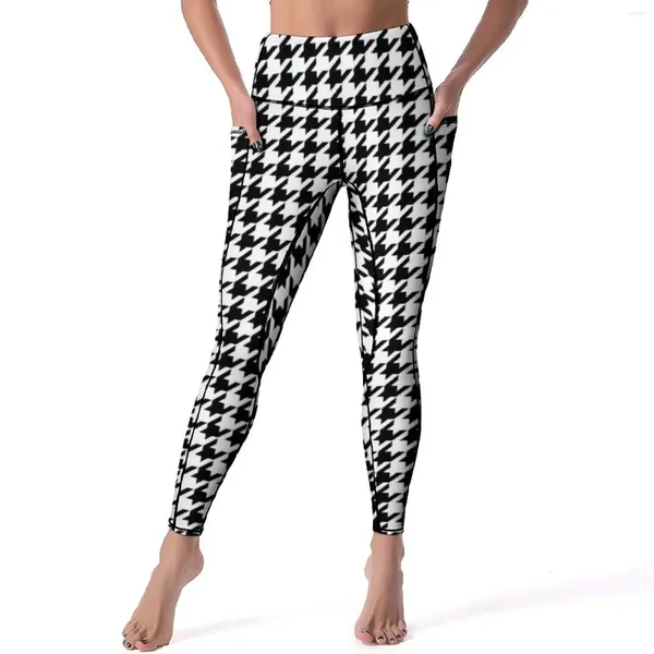 Leggings da donna Pantaloni da yoga retrò pied de poule Sexy modello astratto a quadretti Push Up Leggins fitness Collant sportivi elasticizzati da donna