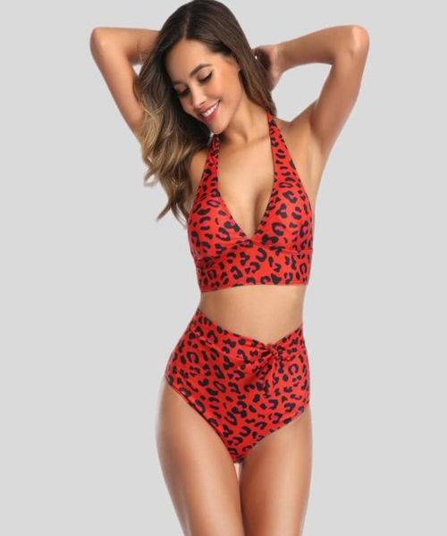 Donna Bikini Leopardo Sexy Due Pezzi Plus Size Costumi da bagno Donna Set a vita alta 2021 S3XL Costume da bagno Halter Top Costumi da bagno Donna039s9175781