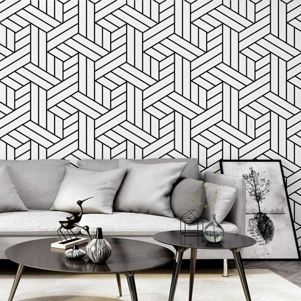 Nordic listras preto e branco papéis de parede decoração para casa minimalista ins geométrico papel de parede para sala estar room244l