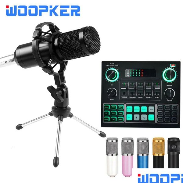 Microfones Condensador Microfone Bm800 Mixer Kit com placa de som V9 O Podcaster Streamer externo Transmissão ao vivo para PC Phone Computer Otkmo