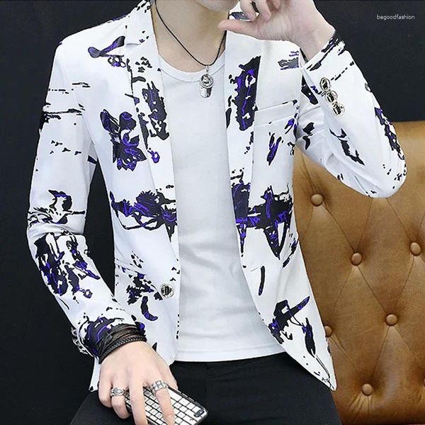 Ternos masculinos casuais blazer floral impressão fino ajuste jaqueta homem elegante roupas masculinas plus size terno casaco masculino moda masculina