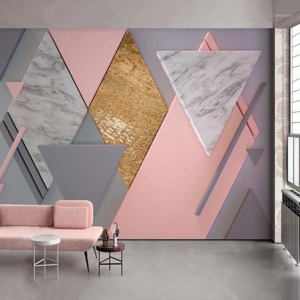 Benutzerdefinierte Po Tapete 3D Nordic Stil Rosa Raute Geometrie Wandmalereien Wohnzimmer Schlafzimmer Wand Malerei Papel De Parede 3D fresco12363