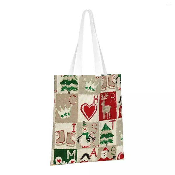 Alışveriş çantaları Noel deseni yeniden kullanılabilir bakkal katlanır kotlar yıkanabilir hafif sağlam polyester hediye