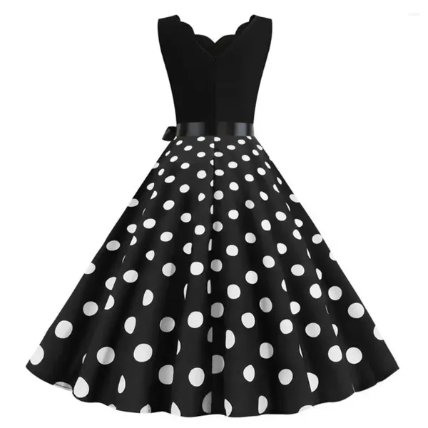 Abiti casual Abito retrò sexy senza schienale Elegante midi con lacci floreali vintage con dettaglio fiocco con scollo a V per abito da ballo da donna anni '50