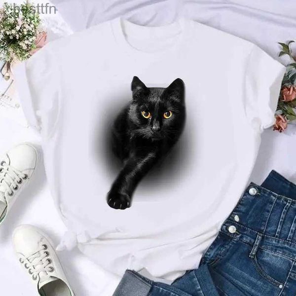 Женская футболка с принтом кота, милое животное, милая футболка, модная летняя футболка Fe, повседневный топ с короткими рукавами, футболка с мультяшным рисунком, футболка 240311