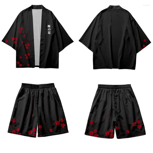 Ethnische Kleidung Zweiteiliger Anzug Plum Bossom 3D-Druck Yukata Damen Herren Kimono und Shorts Japanische Strickjacke Cosplay Haori