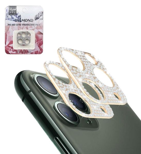 Câmera de vidro temperado de diamante para iPhone 12 11 Pro Max Lente de câmera Capa completa Protetor de tela traseira Filme Glitter Bling com Retail4304687