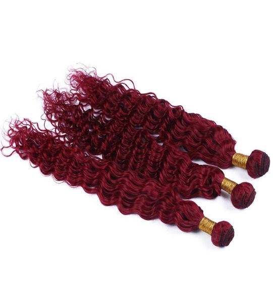 Borgonha virgem cabelo humano brasileiro tecelagem 3 pçs apertado profundo encaracolado vinho cabelo vermelho tecer 99j kinky curl cabelo bundle53613379650344