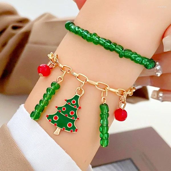 Braccialetti con ciondoli Buon Natale Catene con perline Set di braccialetti Moda creativa fatta a mano con perline di riso colorate Albero di Natale Gioielli a mano