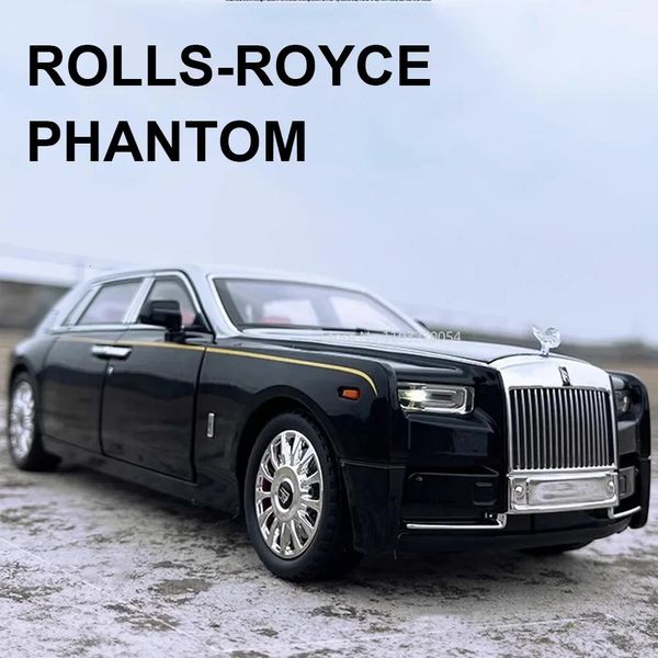 Большой 1/18 Rolls-Royce Phantom из сплава, модель автомобиля, игрушки, литье под давлением, металлический звук и свет, задние колеса с откатным механизмом, подарки для мальчиков 240306