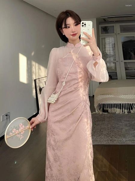 Roupas étnicas Qipao Vestido Melhoria Chinês Cheongsam Mulheres Primavera 2024 Rosa High End Requintado Elegante Fada Roupas