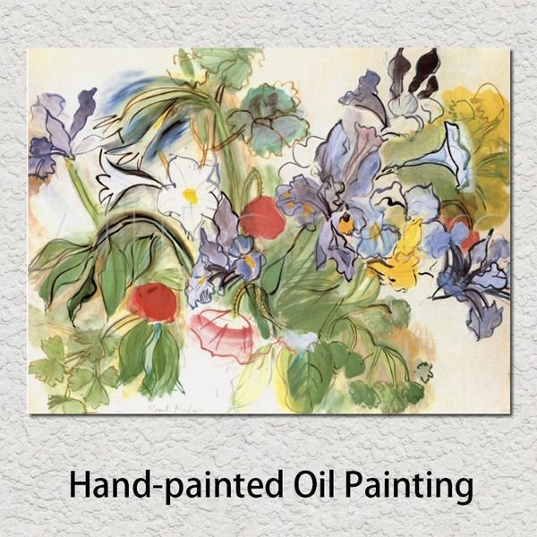 Arte moderna de flores papoulas e íris Raoul Dufy pintura a óleo em tela de alta qualidade pintada à mão imagem de linho para decoração de sala de estar243i