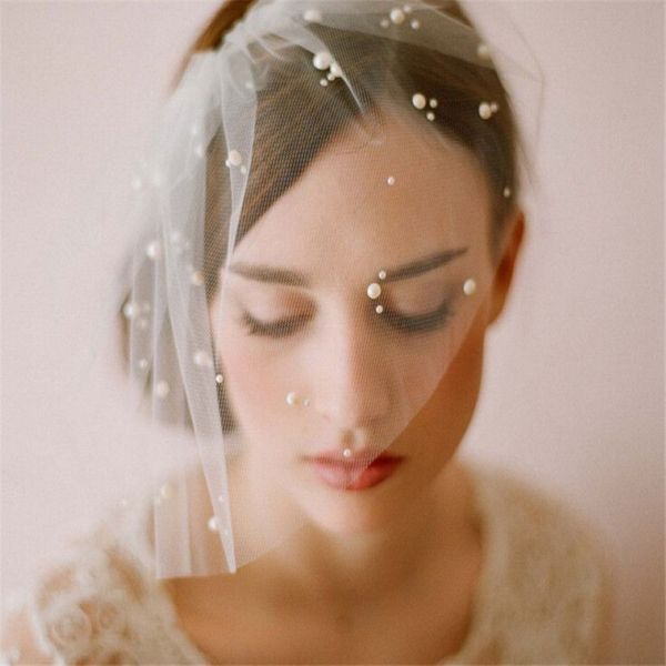 Velo da sposa vintage gabbia per uccelli bianco velo fard rete velo per il viso uno strato accessori per capelli pettine copricapo gioielli velo di perle Hea2238