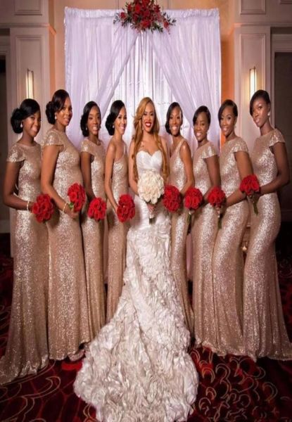 2019 Rose Gold Lantejoulas Vestidos de Dama de Honra Misture e Combine Estilos Bainha Sweep Train Convidado de Casamento Formal Vestidos de Dama de Honra Cust7128240