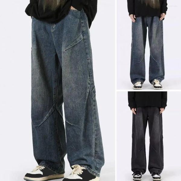 Jeans masculinos simples homens denim calças hip hop estilo mulheres cintura alta calças largas casuais perna larga com para