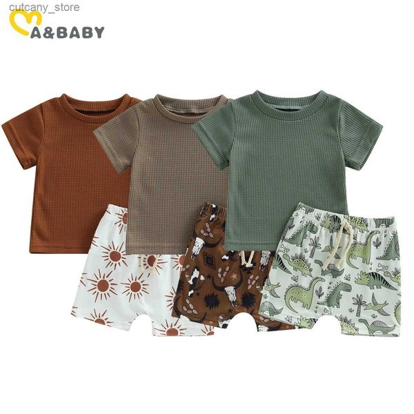 Футболки ma baby 0-24M Комплекты одежды для новорожденных мальчиков Летние наряды для младенцев Корова Солнце с принтом динозавра Топы Шорты Повседневная одежда L240311