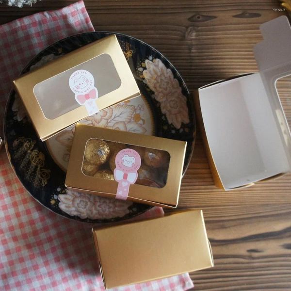 Geschenkverpackung 13 7,5 7 cm 10 reine Goldpapierbox mit Fenster als Süßigkeiten-Backen-Plätzchen-Schokolade-Hochzeits-Weihnachtsgeburtstags-Party-Geschenkverpackung