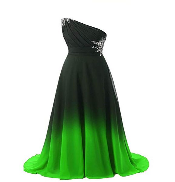 2020 Neueste Sexy Schwarz Grün Farbverlauf Ballkleider Mit Langem Chiffon Plus Size Ombre Abend Party Kleider Formales Partykleid QC14706701506