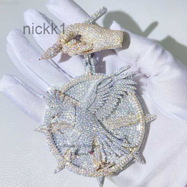 Designer de jóias 13mm link cubano feito sob encomenda vvs d cor moissanite diamante águia pingente com mão fiança n9if