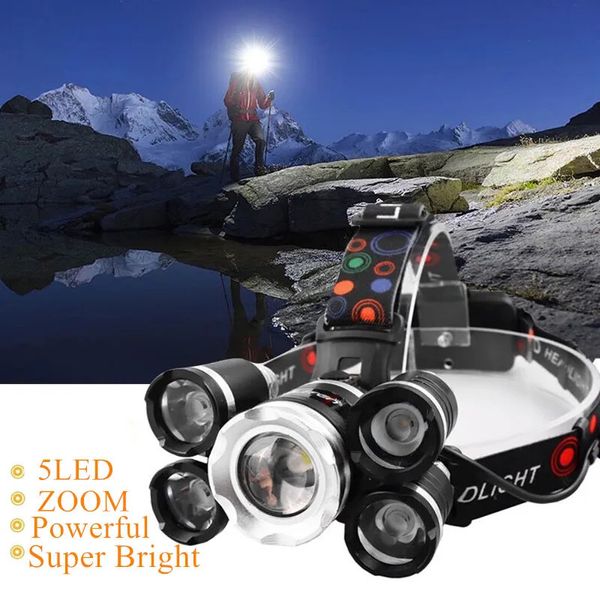 Drop Leistungsstarker Scheinwerfer 5 LED T6 Scheinwerfer ZOOM Taschenlampe Jagdscheinwerfer Angellicht Campinglaterne 240227