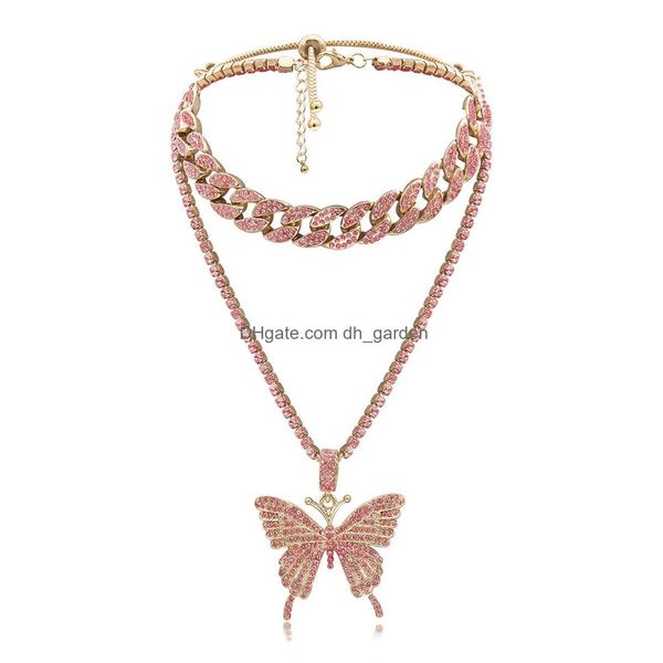 Altro stile retrò Mti-Layer con strass Fl Collana con pendente a forma di farfalla Collana larga con catena di gioielli di moda Drop Dhgarden Dhdtl